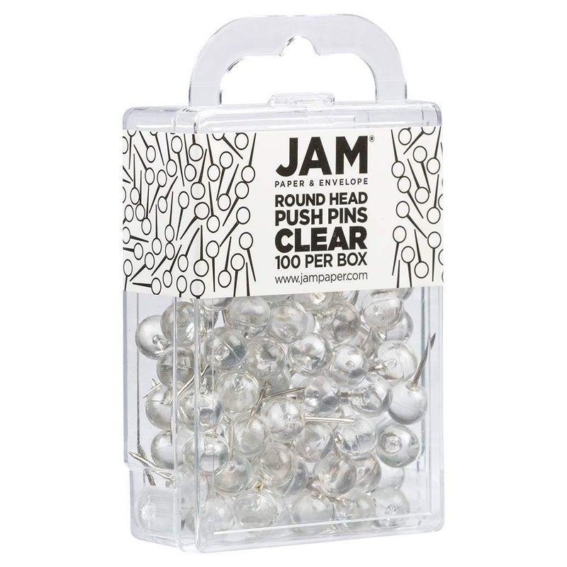 JAM PAPER Colorful Push Pins - Round Head Map Thumb Tacks - Clear Pushpins - 100/Pack - Image 2